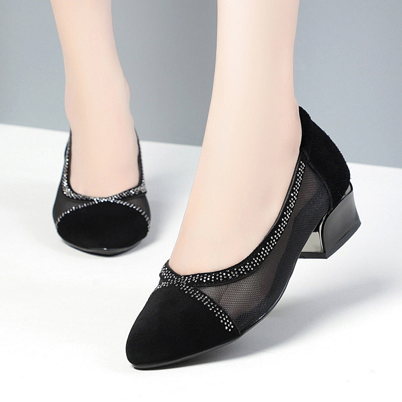 Damen Elegante Ballerinas mit transparentem Mesh-Einsatz und funkelndem Strassdetail