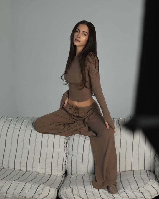 Damen komfortables Lounge-Set mit langen Ärmeln und weitem Schnitt R&B