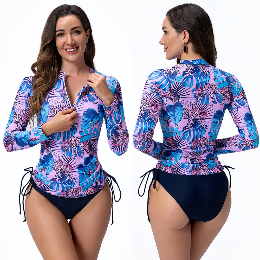 Damen Sportlicher Langarm Rashguard mit floralem Muster R&B