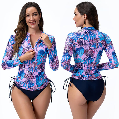 Damen Sportlicher Langarm Rashguard mit floralem Muster R&B
