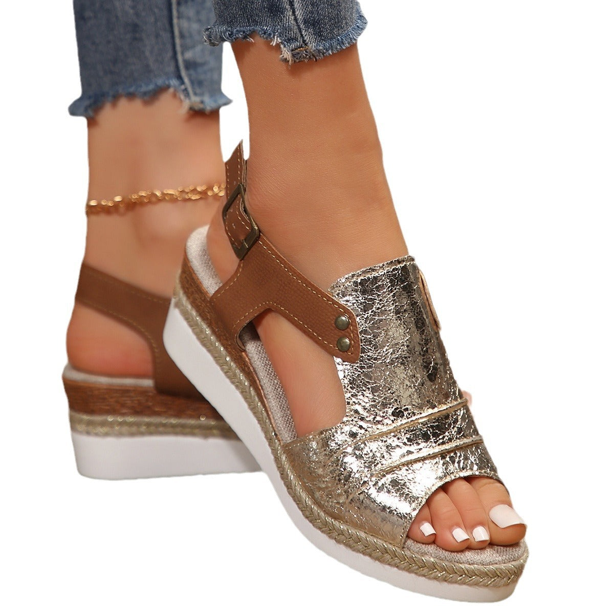 Damen Wedge-Sandalen mit modischem Verschluss und komfortablem Fußbett R&B