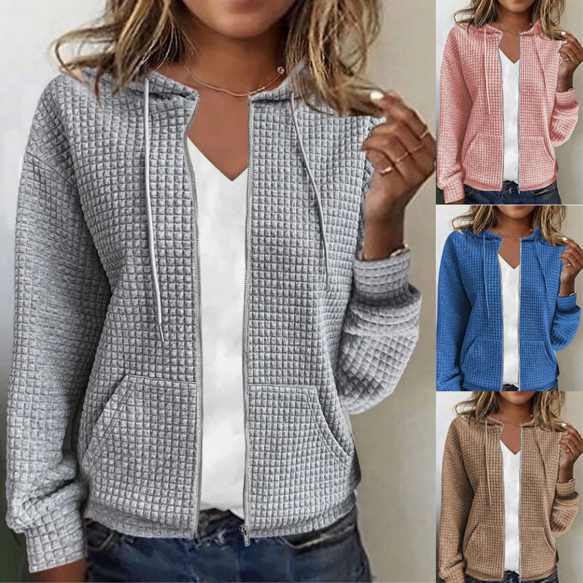 Damen bequeme Waffelmuster-Jacke mit praktischen Taschen R&B