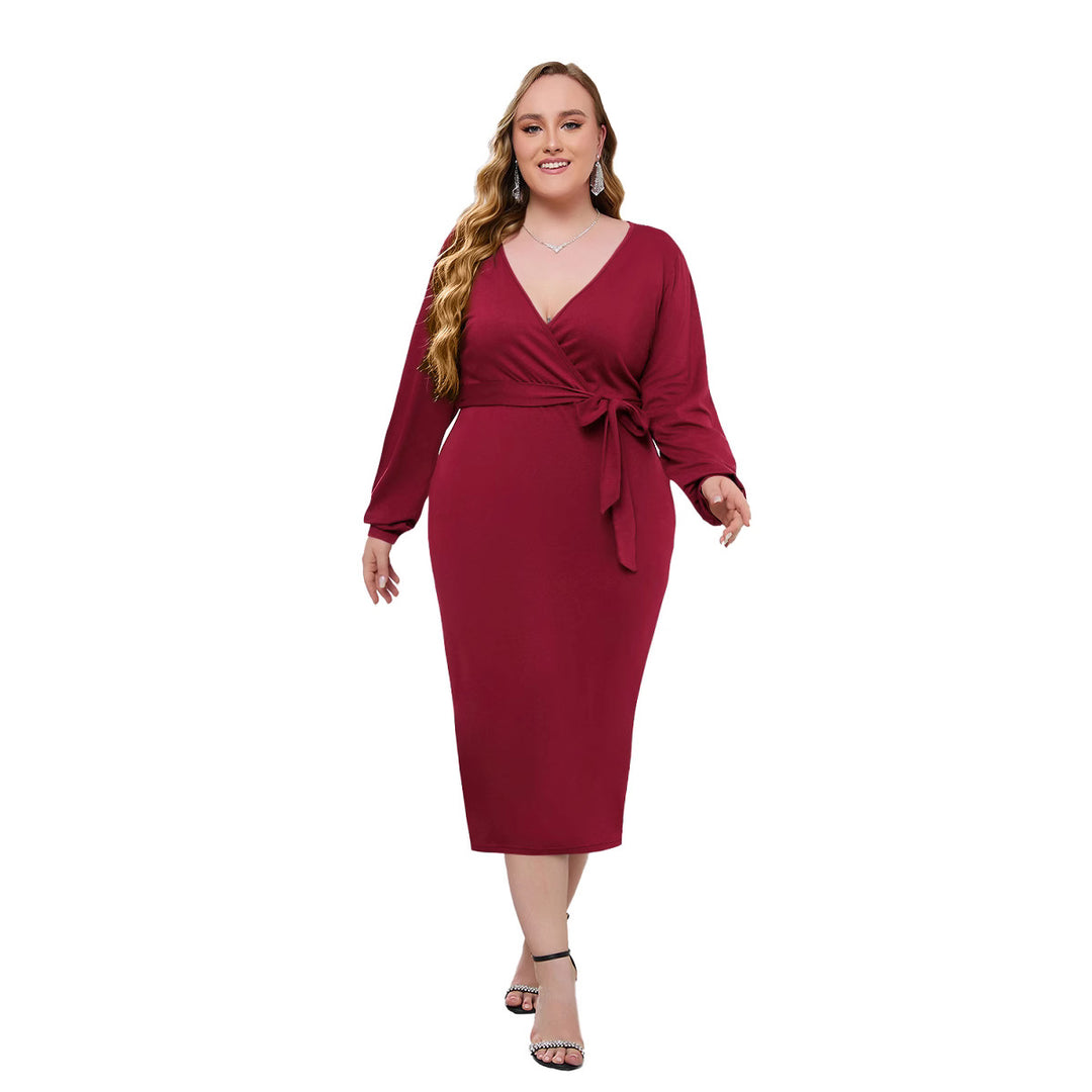 Damen Elegantes Wickelkleid mit taillierter Silhouette und langem Arm R&B