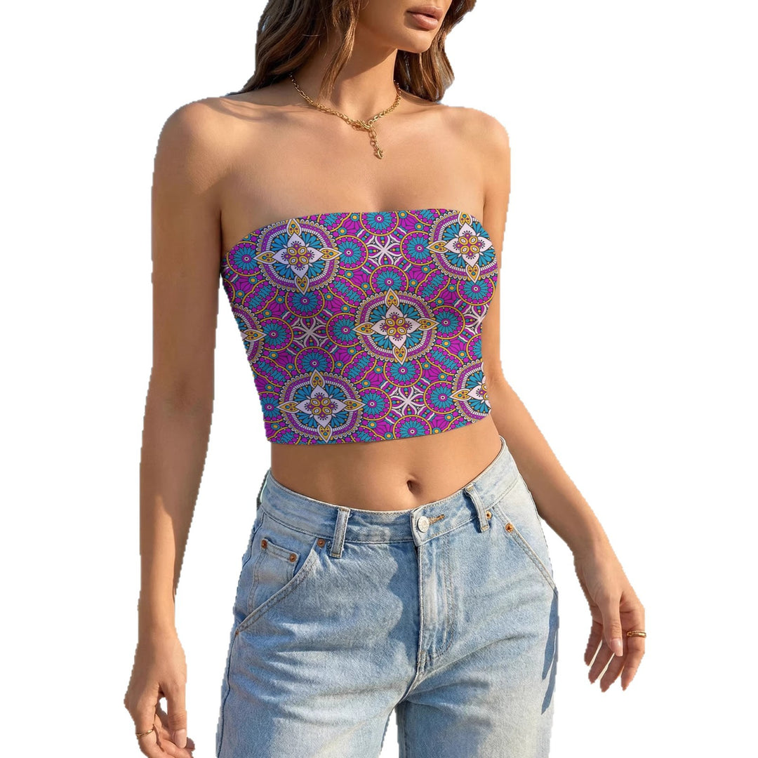 Damen Bandeau-Oberteil mit floralem Design und elastischem Stoff R&B
