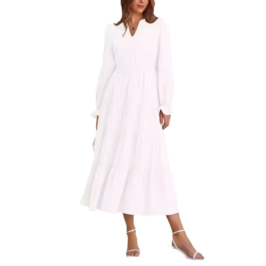 Damen Maxikleid mit romantischen Rüschendetails und elegantem V-Ausschnitt R&B