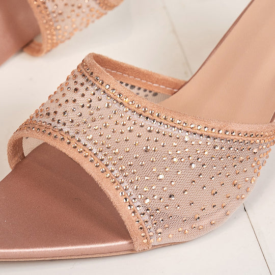 Damen Glamouröse Mules mit funkelnden Strasssteinen und elegantem, transparentem Obermaterial R&B