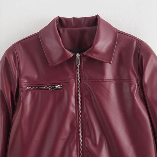 Damen Kunstlederjacke mit modernem Stehkragen und praktischen Reißverschlusstaschen R&B
