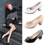 Damen elegante Pumps mit modischem Schleifenakzent und komfortablem Blockabsatz R&B