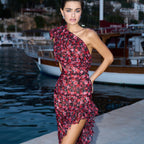 Damen Asymmetrisches Maxikleid mit floralen Mustern und schwingendem Saum R&B