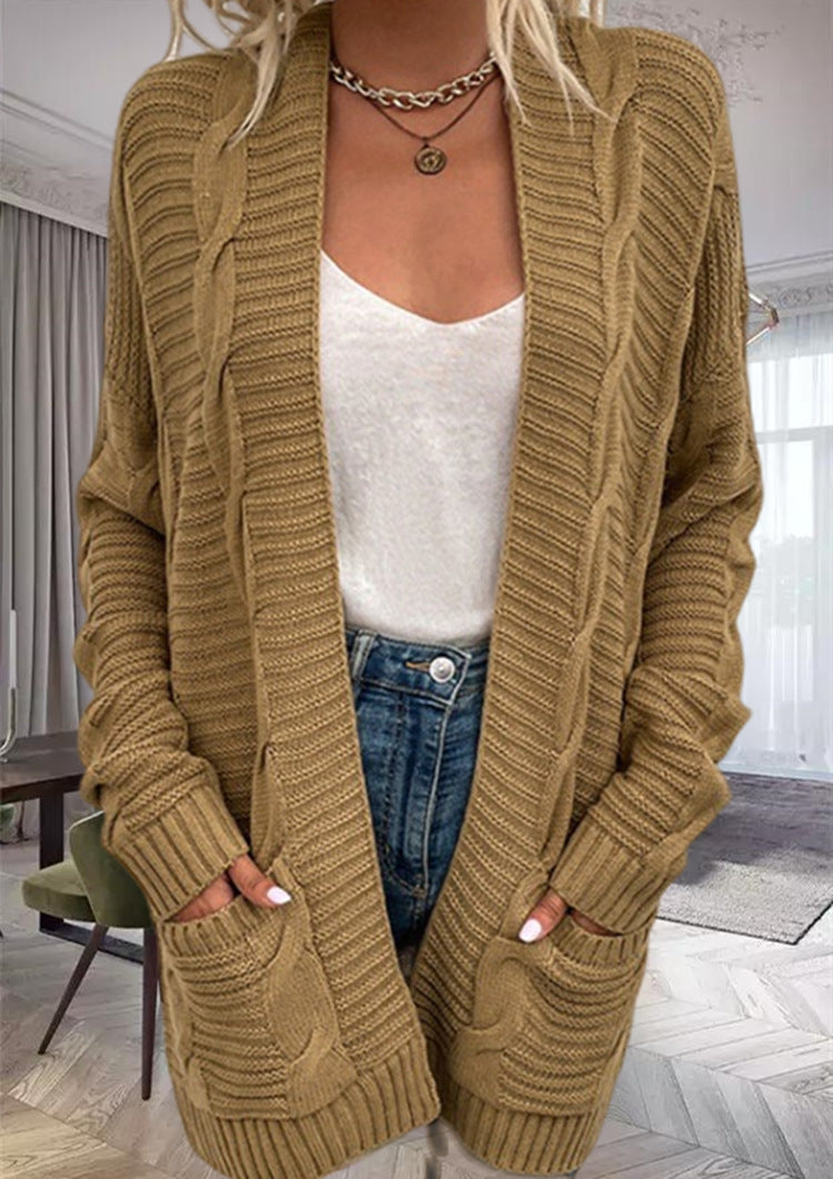 Damen Grobstrickcardigan mit seitlichen Taschen und feinem Muster R&B