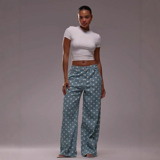 Damen Weite Stoffhose mit Polka-Dot Muster