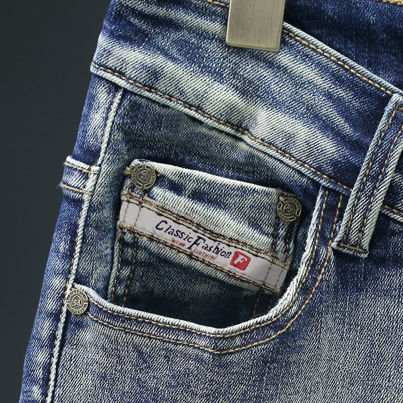 Herren modische Ripped Jeans mit kreativen Steppnähten R&B