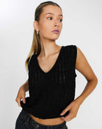 Damen luftiges Strick-Oberteil mit V-Ausschnitt und feinmaschigem Design R&B