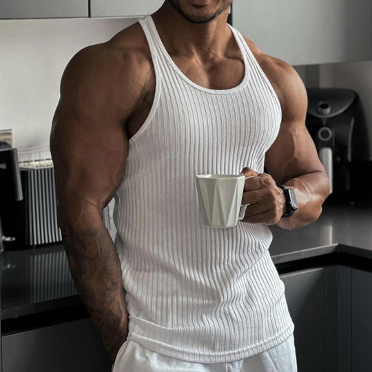 Herren nan geripptes Muskelshirt mit U-Ausschnitt und stretchigem Baumwollmix R&B