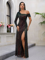 Damen Glamouröses Abendkleid mit asymmetrischem Rücken und funkelnden Akzenten R&B