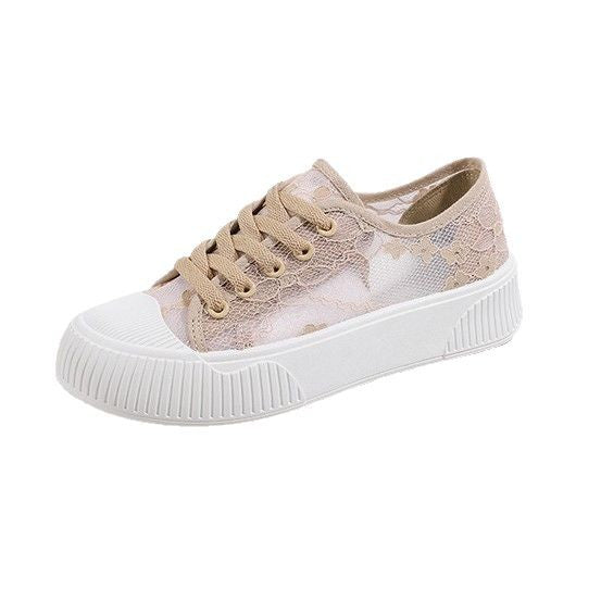 Damen Sneakers mit floralen Spitzenapplikationen und luftiger Netzstruktur R&B