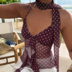 Damen luftiges Haltertop mit verspieltem Punkte-Design und Rüschendetails R&B