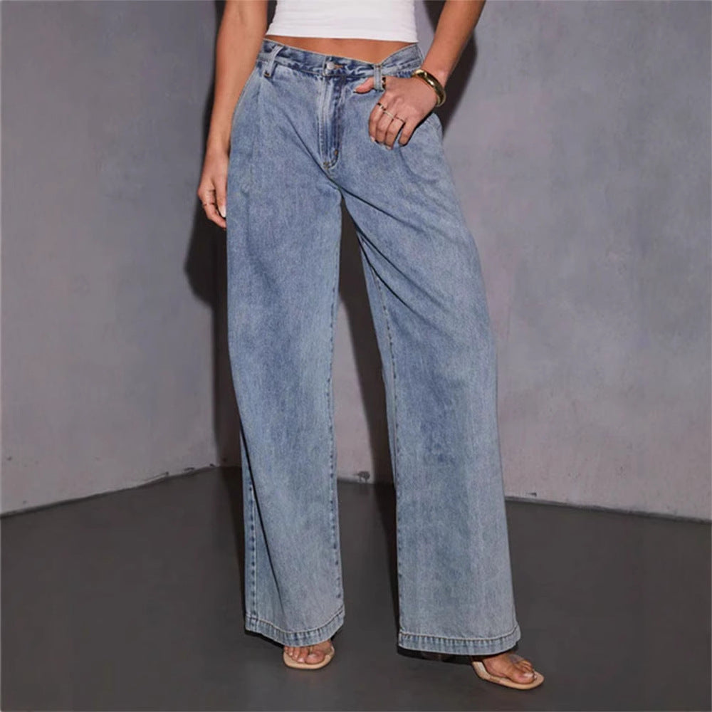 Damen Weite High-Waist Jeans im lässigen Vintage-Stil mit fransigem Saum R&B