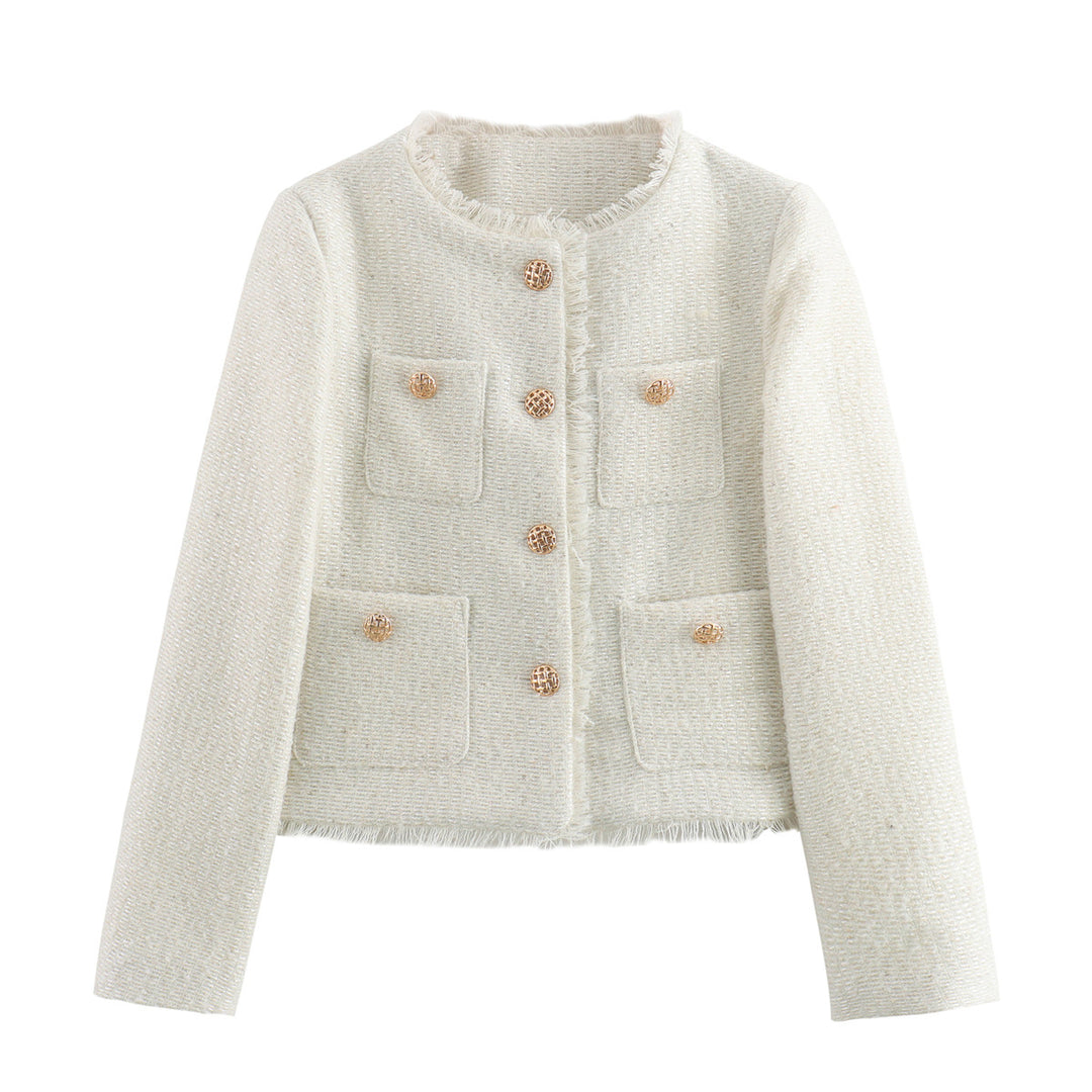Damen elegante Tweedjacke mit Fransen und praktischen Taschen R&B