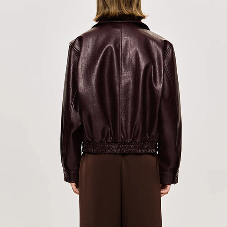 Damen Kunstlederjacke mit modischem Oversize-Schnitt und elastischem Bund R&B