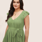 Damen Maxikleid mit fließendem Rock und dekorativen Rüschendetails R&B