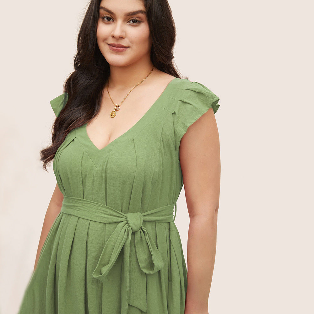 Damen Maxikleid mit fließendem Rock und dekorativen Rüschendetails R&B