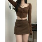 Damen Cropped Longsleeve mit raffiniertem Kordelzug
