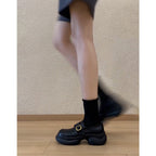 Damen elegante Loafers mit klobigem Absatz und dekorativem Schnallenakzent