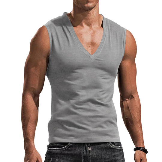 Herren nan tailliertes Tanktop mit tiefem V-Ausschnitt und Stretch-Baumwollmix R&B