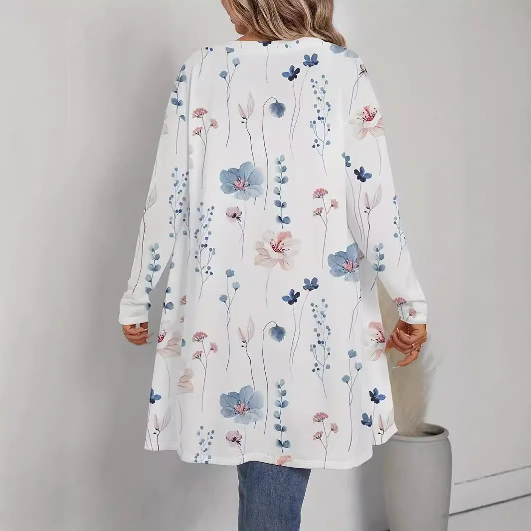 Damen Blütenmotiv Cardigan mit weitem Schnitt R&B