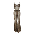 Damen Transparente Leopardenmuster Jumpsuit R&B
