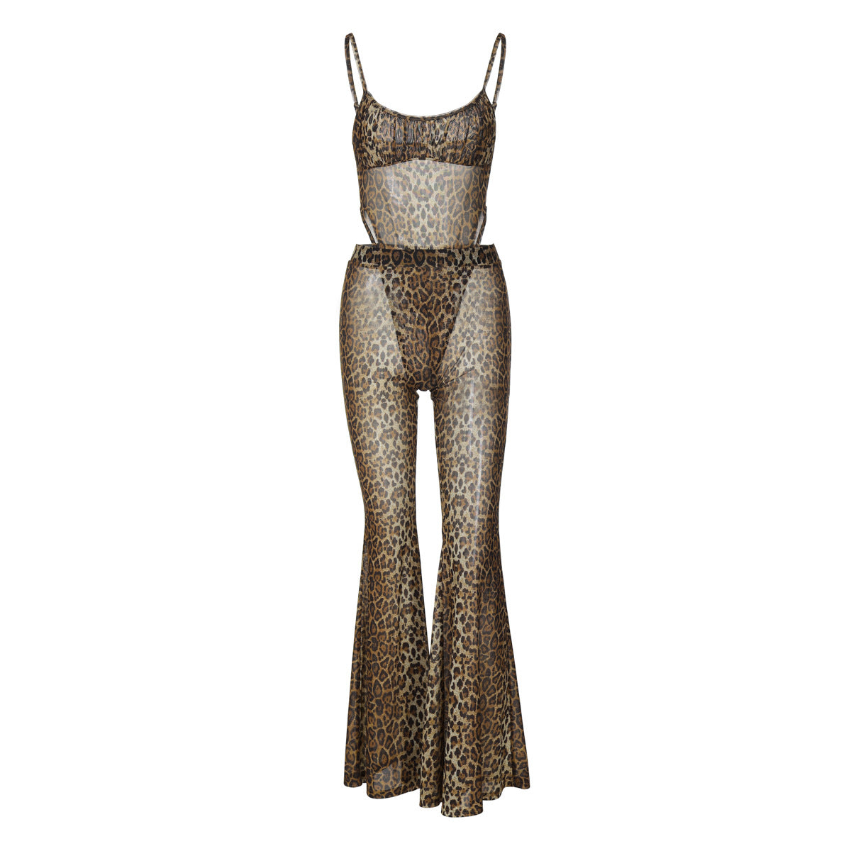 Damen Transparente Leopardenmuster Jumpsuit R&B