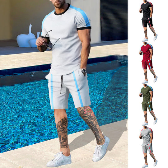 Herren Sportliches Kurzarm- und Shorts-Set mit Kontraststreifen R&B