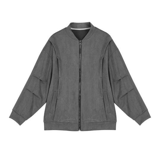 Damen stylische Oversize-Jacke aus weichem Kunstleder mit praktischen Taschen und durchgehendem Reißverschluss R&B