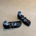 Damen elegante Ballerinas mit doppeltem Schnallenverschluss und veganer Lederoberfläche R&B