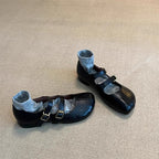 Damen elegante Ballerinas mit doppeltem Schnallenverschluss und veganer Lederoberfläche R&B