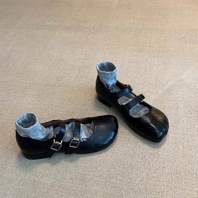 Damen elegante Ballerinas mit doppeltem Schnallenverschluss und veganer Lederoberfläche R&B