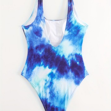Damen Einteiliger sportlicher Badeanzug mit modischem Tie-Dye-Design R&B