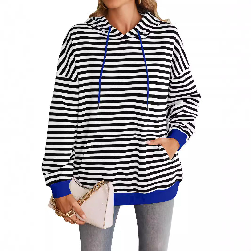 Damen gestreifter Kapuzenpullover mit stylischer Kängurutasche R&B