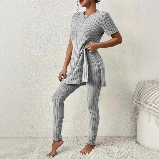 Damen Kuscheliges Lounge-Set mit vertikalem Streifenmuster R&B