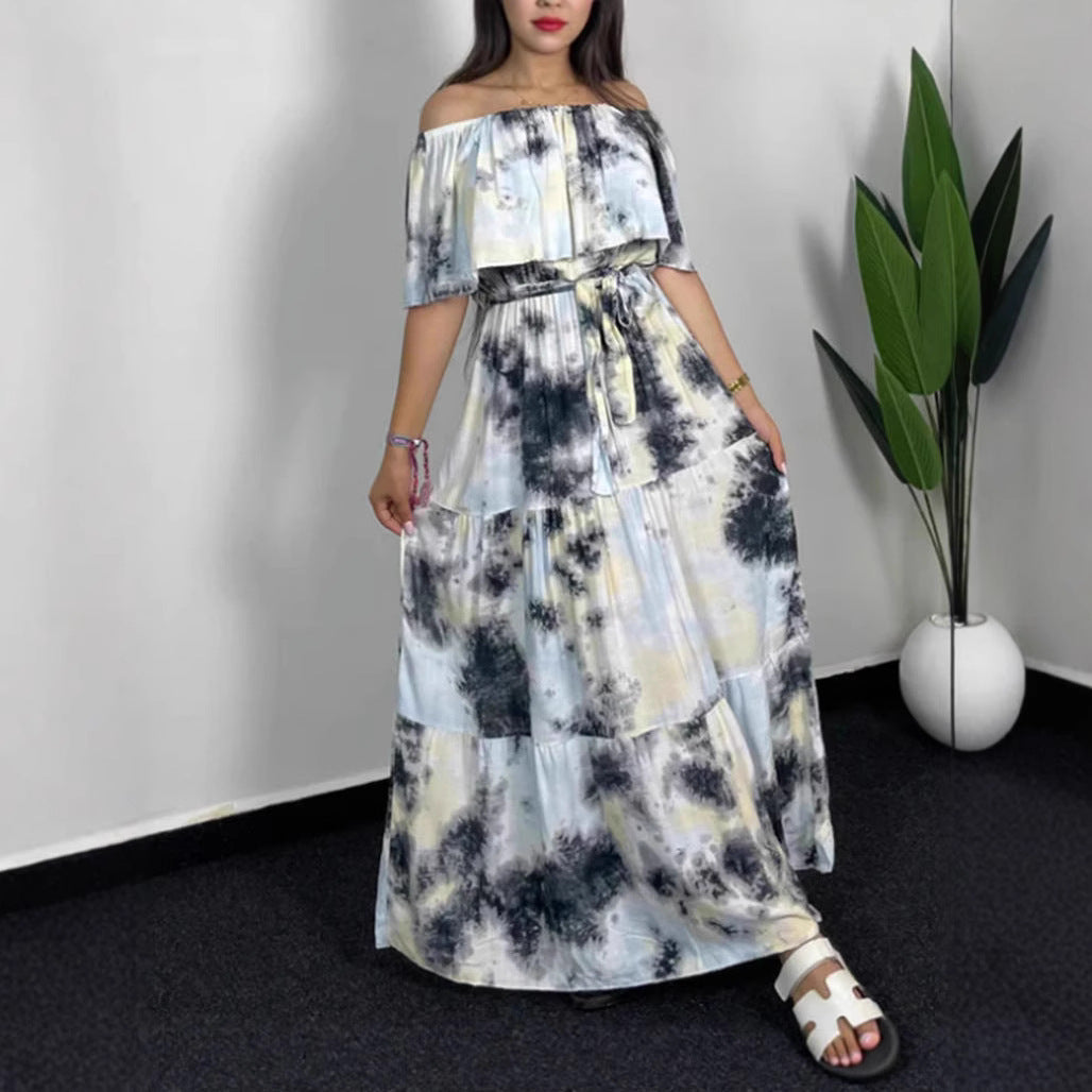 Damen Maxikleid mit Off-Shoulder-Design und geschmackvollem Bindegürtel R&B