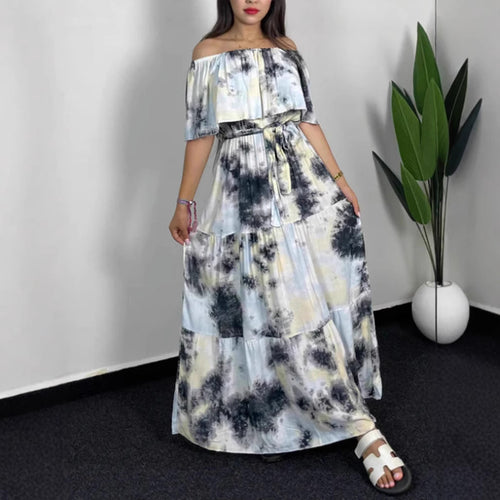 Damen Maxikleid mit Off-Shoulder-Design und geschmackvollem Bindegürtel R&B