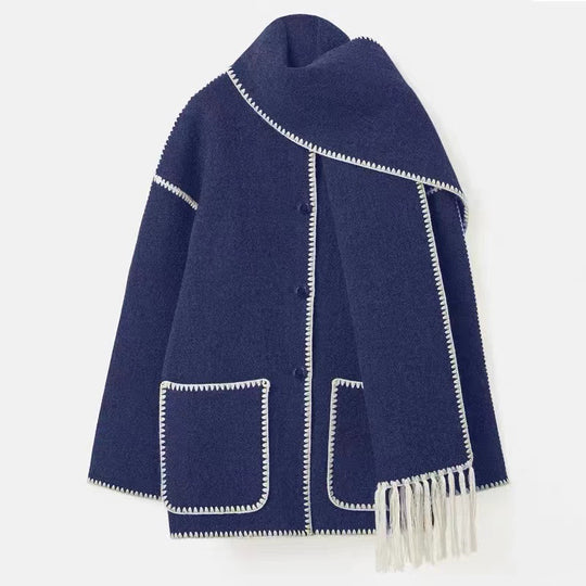 Damen Oversized Strickjacke mit Fransen und Taschen R&B