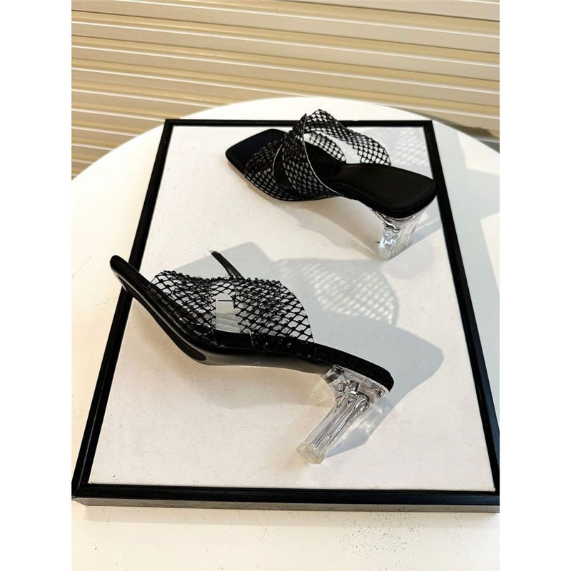 Damen transparente Mules mit schickem Netzdesign R&B