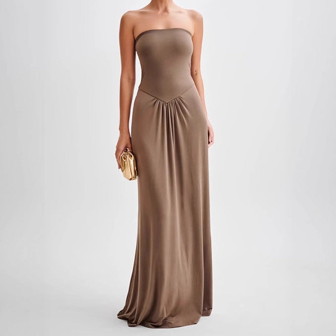 Damen Elegantes trägerloses Maxikleid mit tailliertem Design und Raffungsdetails R&B