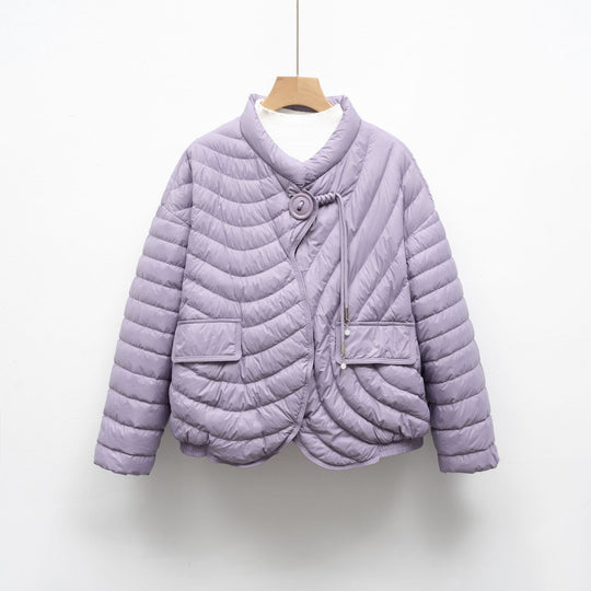 Damen modische Steppjacke mit asymmetrischem Schnitt und praktischen Taschen R&B