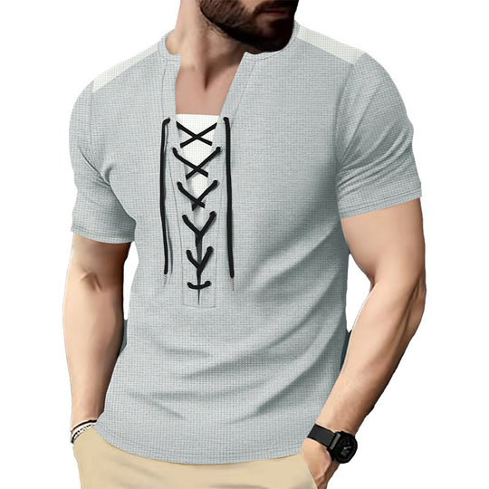 Herren Kurzarm Shirt mit sportlichem Schnürdesign R&B