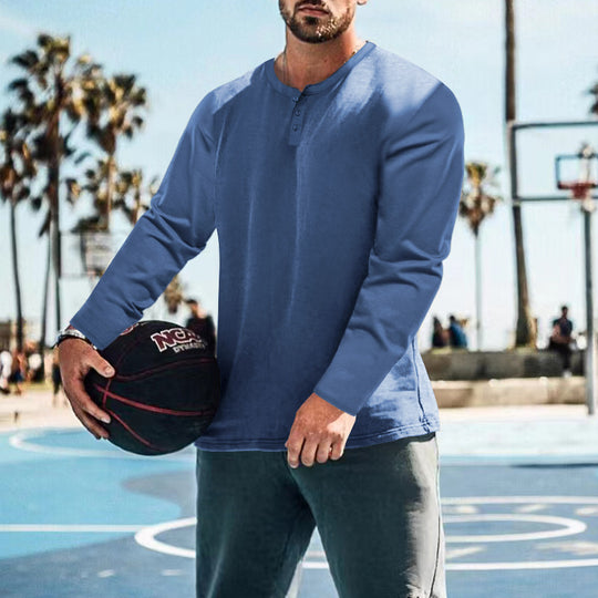 Herren langärmliges Henley-Shirt mit strukturiertem Stoff und praktischen Knopfdetails R&B