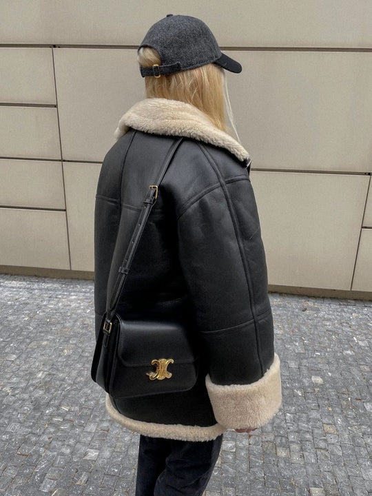 Damen Kunstlederjacke mit Teddyfutter R&B