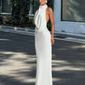 Damen elegantes Abendkleid mit tiefem Wasserfall-Ausschnitt und innovativer Drapierung EB